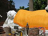 Bangkok 06 02 Ayutthaya Wat Lokaya Sutha Reclining Buddha Close Up Here is a closer view of the 42m reclining Buddha statue, draped with a beautiful yellow robe.